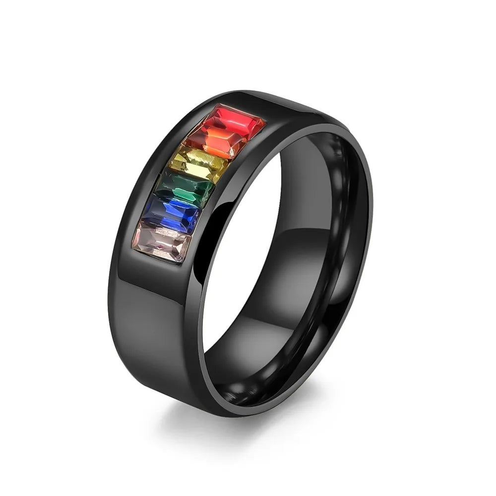 8mm Titanium Steel Rainbow Zircon Rings
