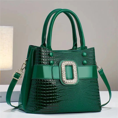 3-Layer Bright Leather Shoulder Large Capacity Tote Bag