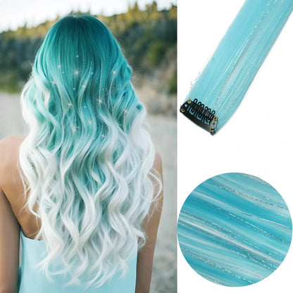 Clip in Hair Extensions 6pcs/pack Colored Party Highlights 22 Inches Multi-colors Straight Hair