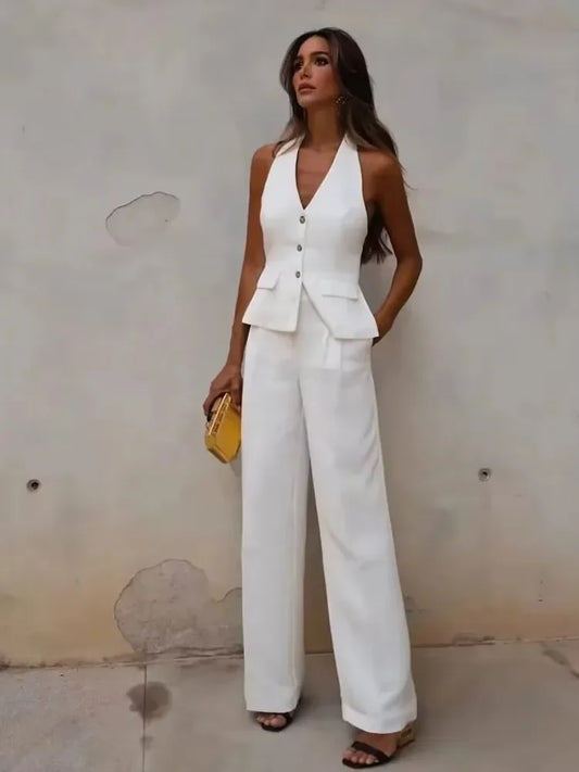 Halter Sleeveless Blazer Vest Office Sets