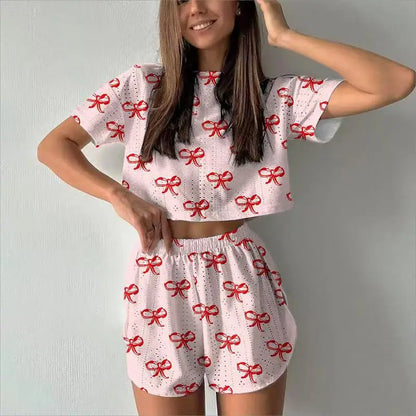 Short Sleeve Shorts Jacquard Print Pajamas Set