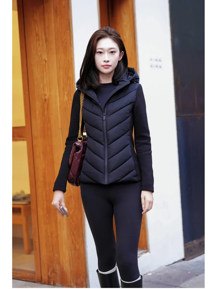 Elegant long sleeve standing collar hooded cotton sport coat