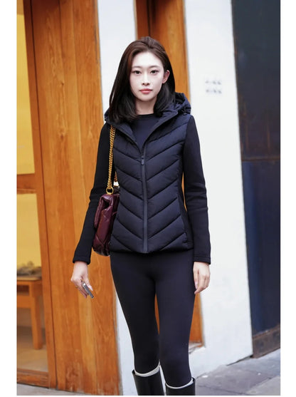 Elegant long sleeve standing collar hooded cotton sport coat