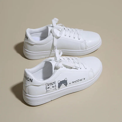 Breathable Vulcanized Cute Cat Cartoon Lace Casual Sneakers