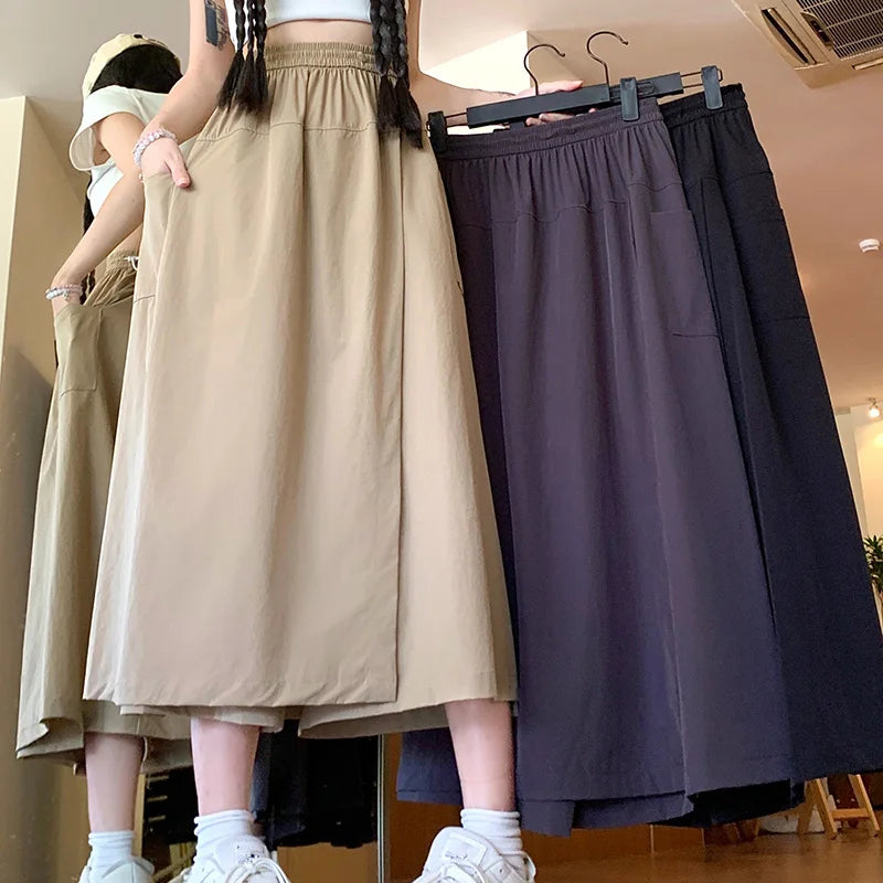 Chic Elastic High Waisted Long Wide Leg Pants