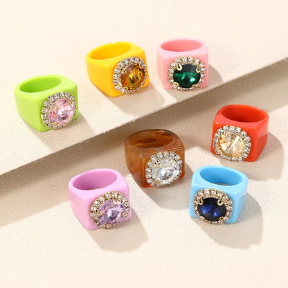 Colorful Rhinestone Geometric Square Large Punk Finger Rings