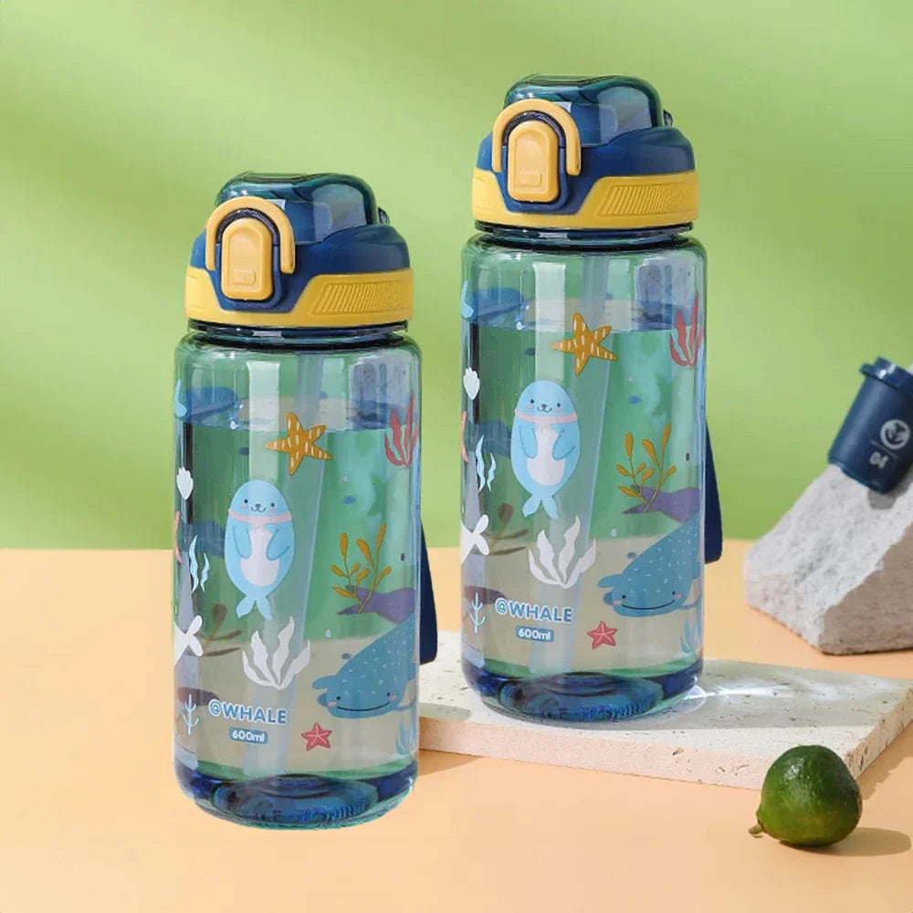 600ml Cartoon Animal Water Bottle Portable Safety Lock Cute Straw Cup