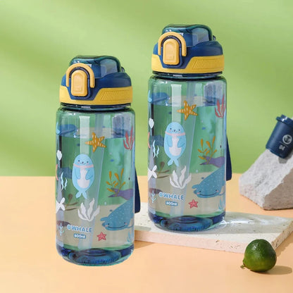 600ml Cartoon Animal Water Bottle Portable Safety Lock Cute Straw Cup