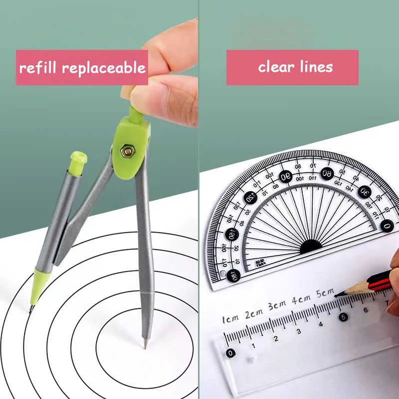 7 Pcs/set Mathematical Rulers Set Multi-function Professional Compass Ruler