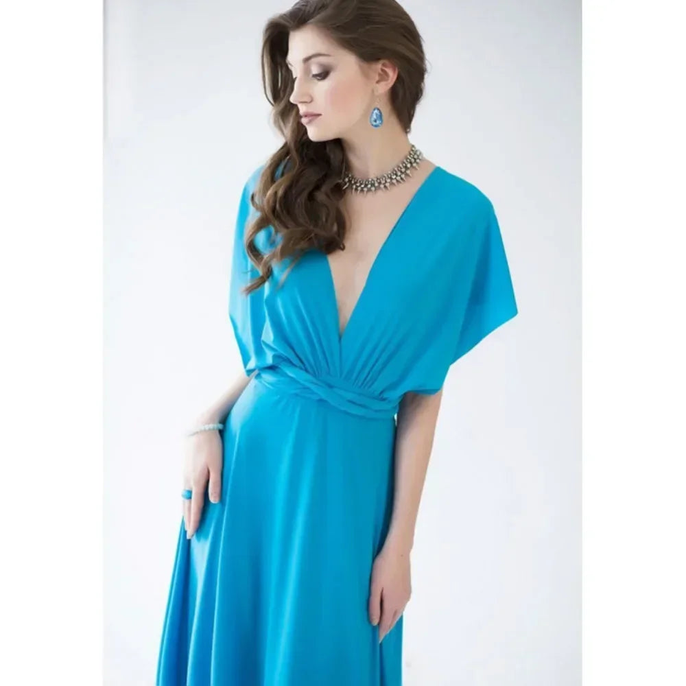 Multi-worn V-neck Vestidos De Fiesta Long Sexy Maxi Dress