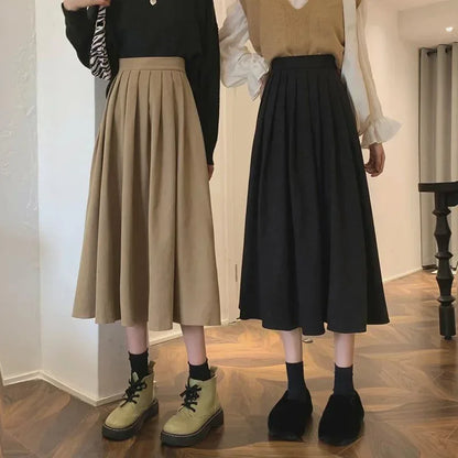 Vintage Pleated High Waist Korean College Long Goth Skirt