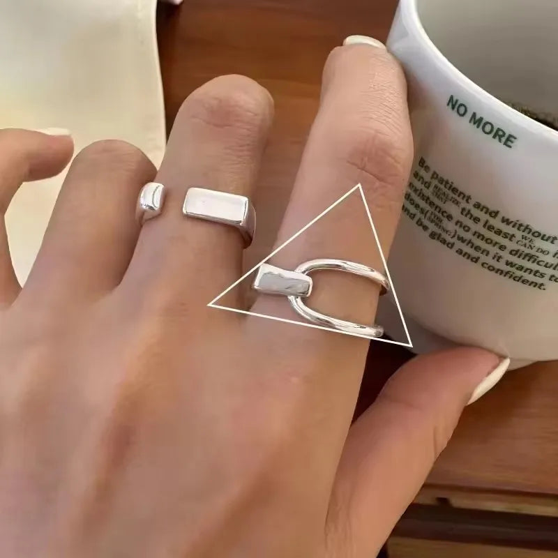 925 Sterling Silver Retro Geometric Asymmetric Rings