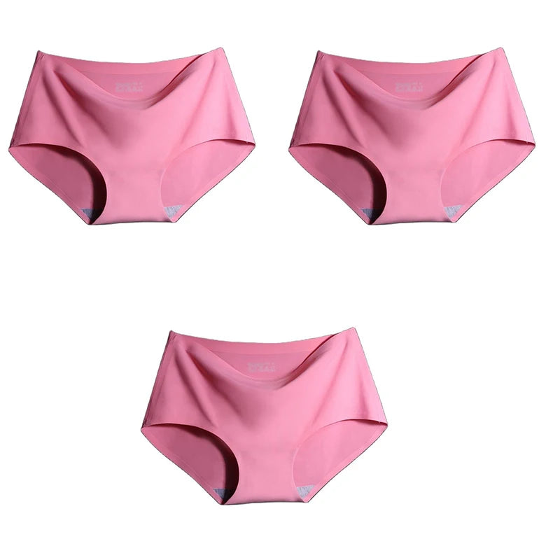 3Pcs/Set Large Size Mid-waist Ice silk Lingerie