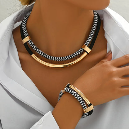 Double Line Metal Tube Exaggerated Necklace Set