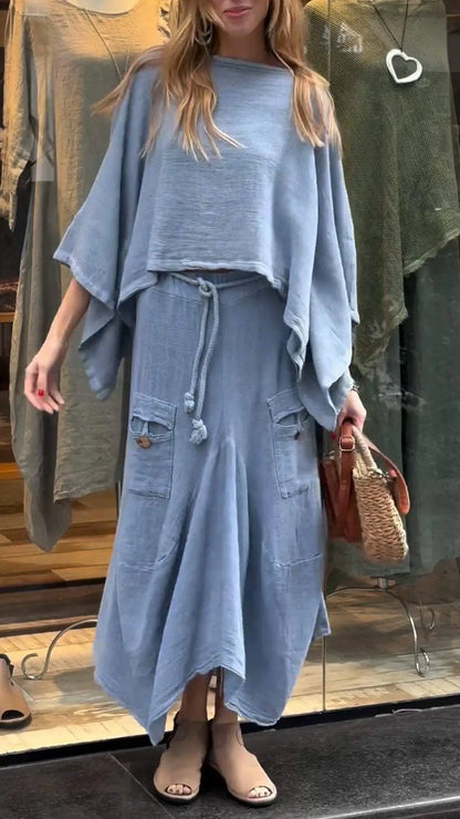 Cotton and Linen Loose Skirt Two-piece Skirt Set