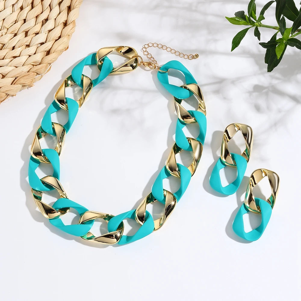Hip Hop Color Acrylic Choker Necklace Set
