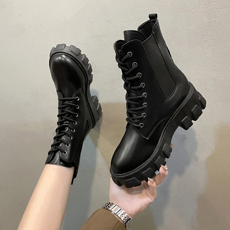 Thick Sole Thick Heel Large Size Black Platform Sole Small Short Boots