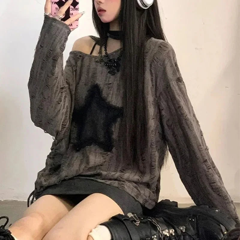 Off Shoulder Oversized Long Sleeve Loose Sweater