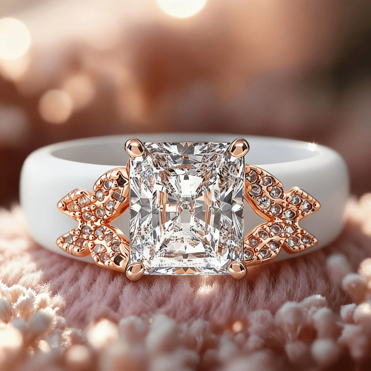 White Silicone Butterfly Side Stones Cut Square CZ Rings