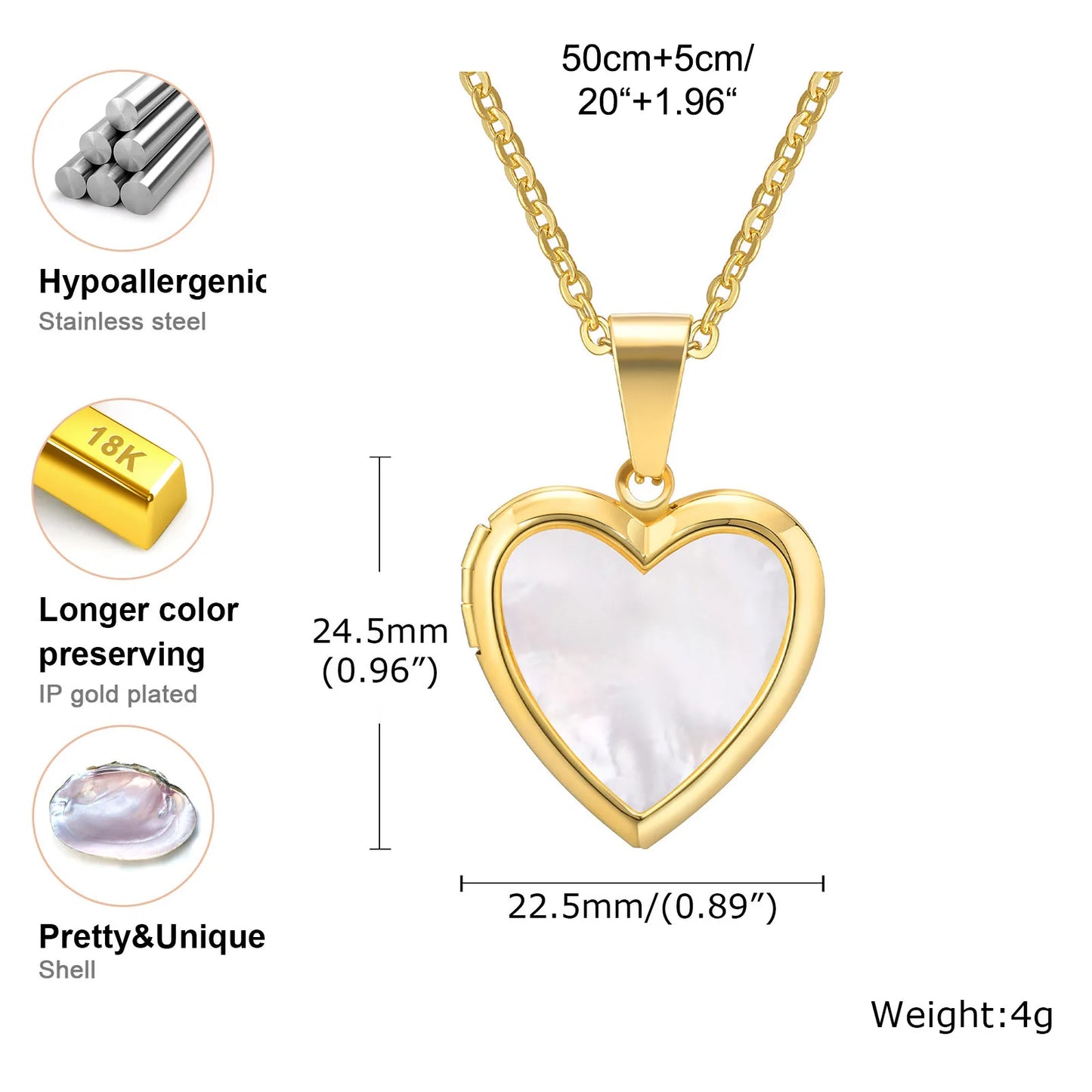 Photo Frame Glossy Stainless Steel Necklaces