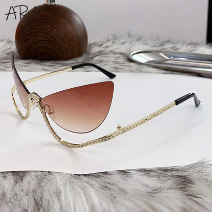Sexy Cat Eye Rimless Luxury Brand Rhinestone Sun Glasses