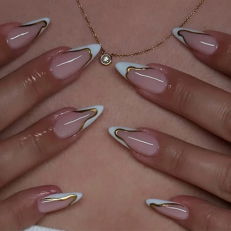 24pcs French Fake Nails Finished Almond Nails Sets