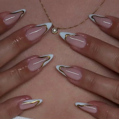 24pcs French Fake Nails Finished Almond Nails Sets
