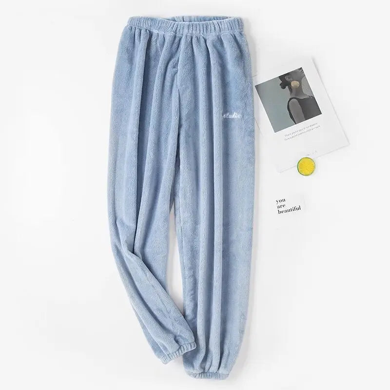 Solid Warm Thicken Velvet Ribbed Fleece Set Pajama