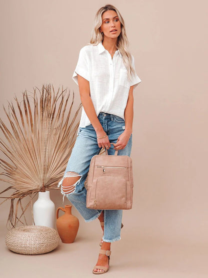 Short Sleeve Cotton Linen Loose Blouse