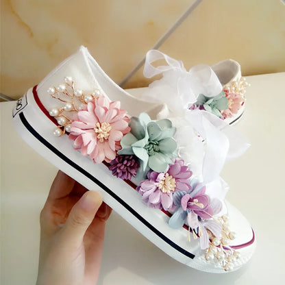 Korean Fantasy Flowers Rhinestone Canvas Shoes