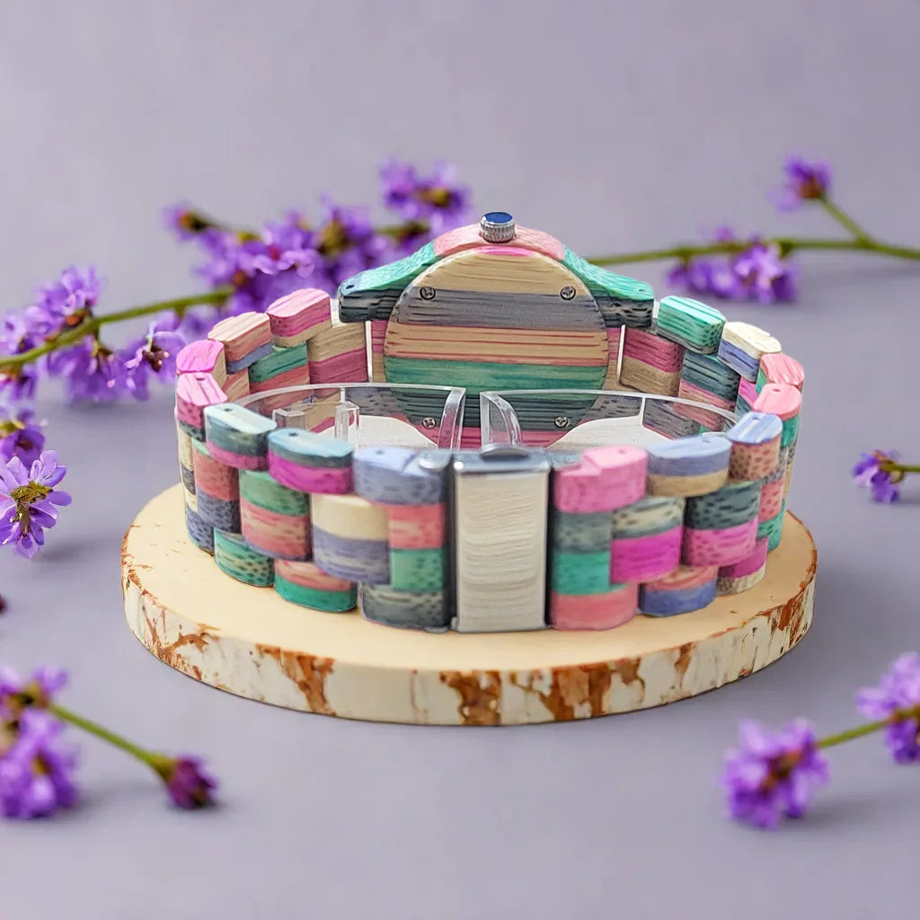 Elegant Colorful Bamboo Wooden Quartz Wood Wristwatches