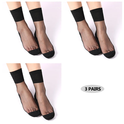 3 Pairs Ultrathin Transparent Glitter Crystal Glass Silk Socks
