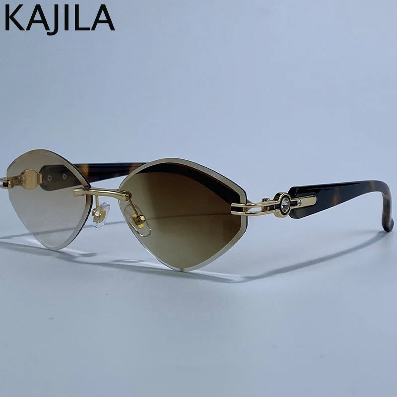 Small Frame Hexagon Rimless Sunglasses