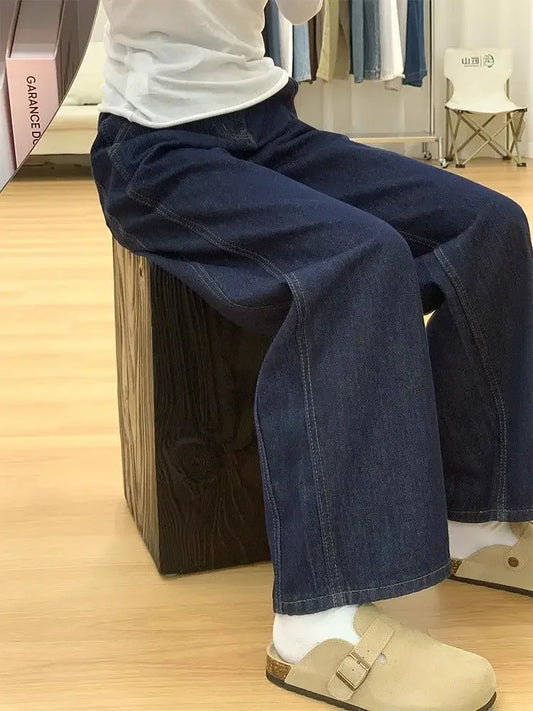 Dark Blue High Waist Loose Wide Leg Pants Jeans