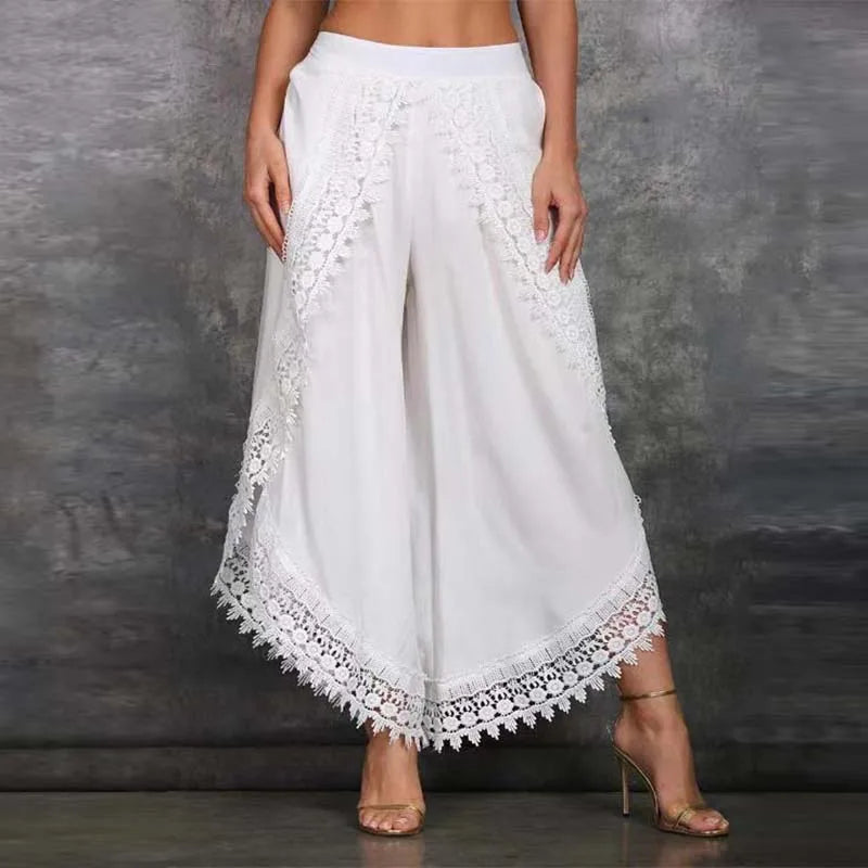 Lace Harem Loose Solid Wide Leg Arc-Shaped Cutting Pants