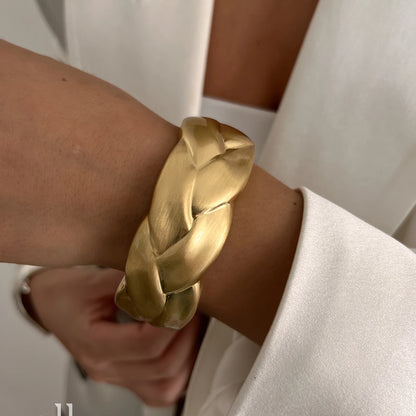 Matte Gold Wave Water Drop Wide Cuff Bracelet