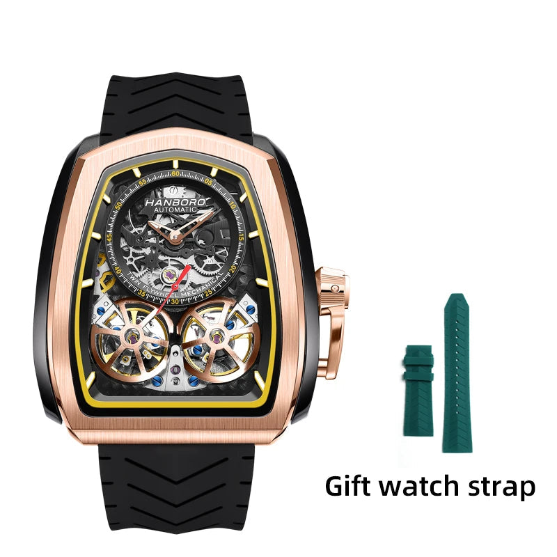 Double Flying Wheel Skeleton Luxury Automatic Mechanical Stainless Steel Silicone
