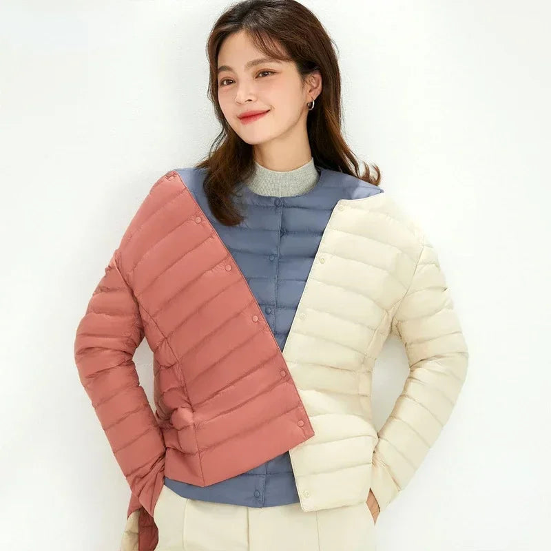 Light Down Duck Down Fall Collarless Light Quilted Puffer Coat
