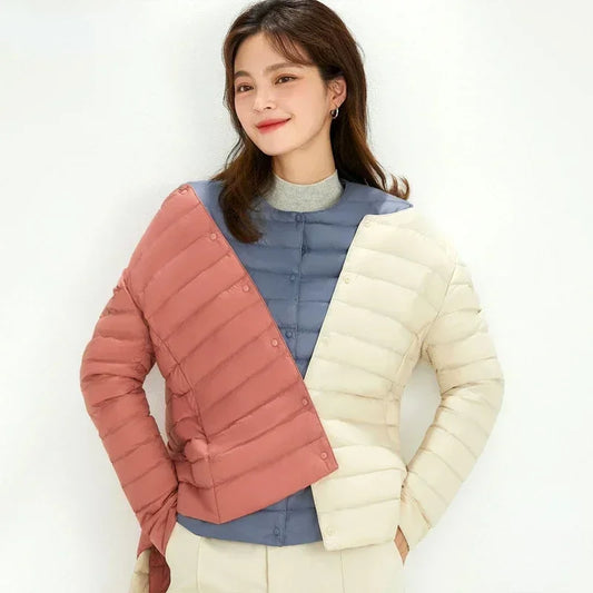 Light Down Duck Down Fall Collarless Light Quilted Puffer Coat