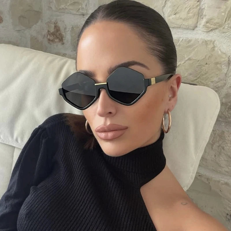 Diamond Half-Frame Polygonal Personalized Sunglasses