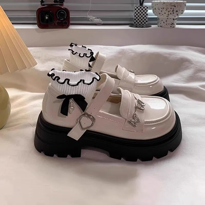 Leather Soft PU Bright Skin Flats with Metal Butterfly Princess Shoes