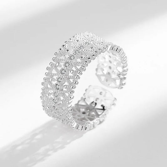 925 Sterling Silver Luxury Hollow Zircon Geometry Adjustable Rings