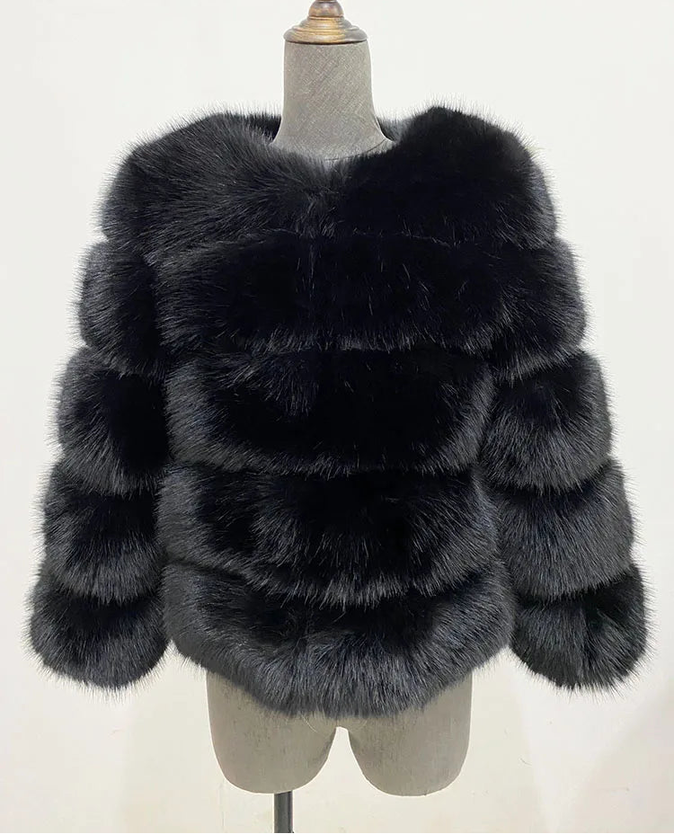 Chaqueta de piel sintética esponjosa de visón