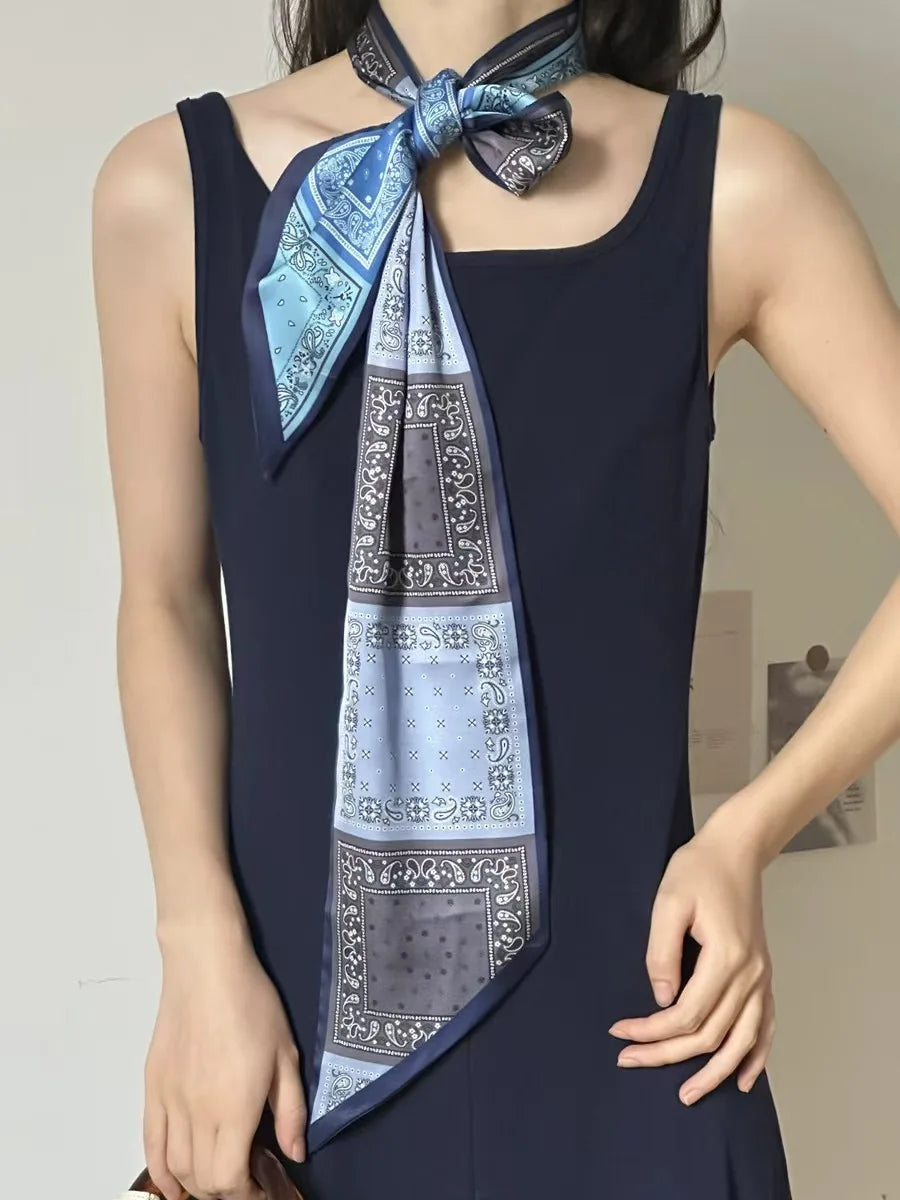 Long Silk Scarf Luxury Paisley Print Headband Soft Satin Scarves