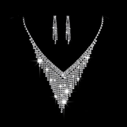 Zircon Stud Stainless Steel Necklace Jewelry Set