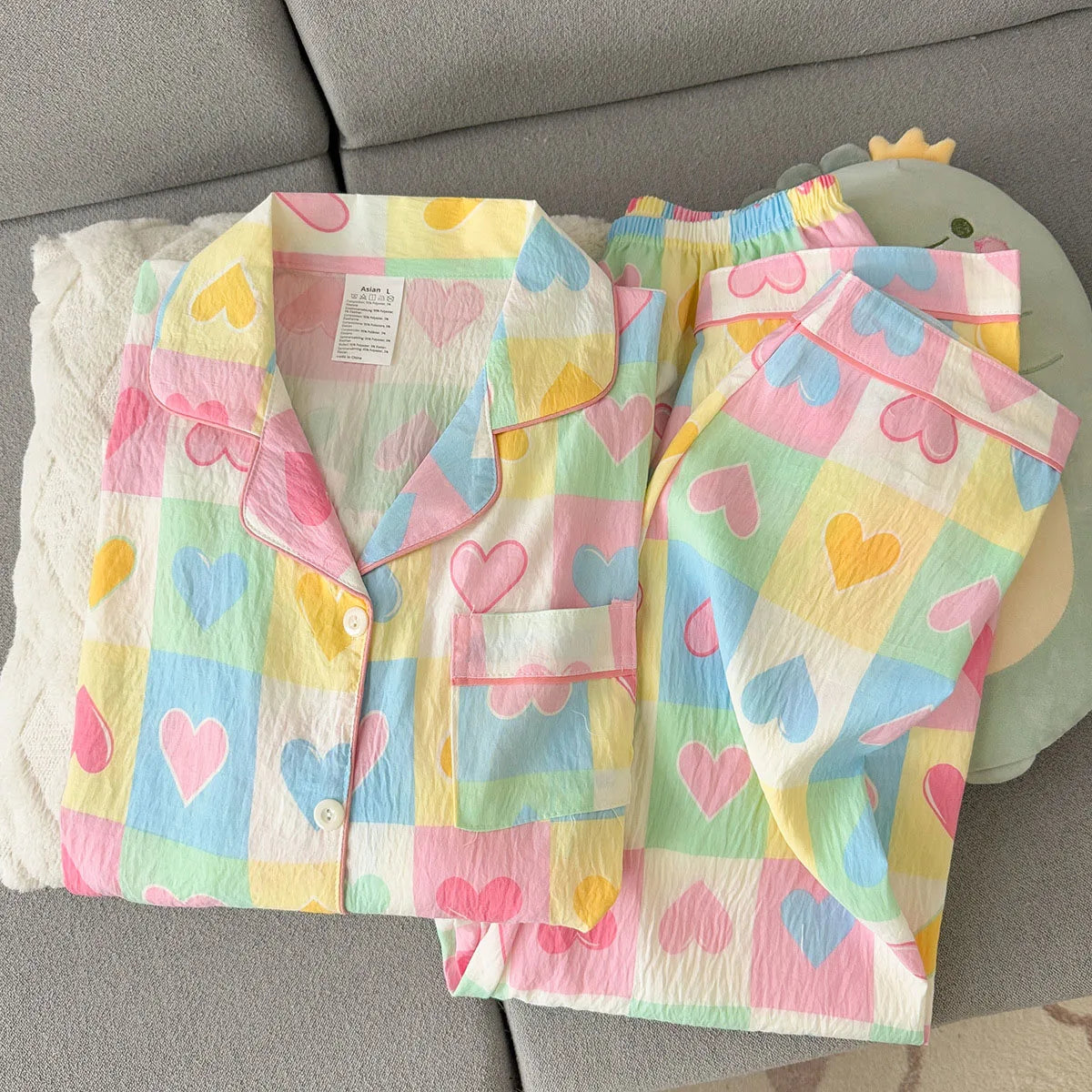 Korean Style Vintage Casual Soft Pajamas Sleepwear Set