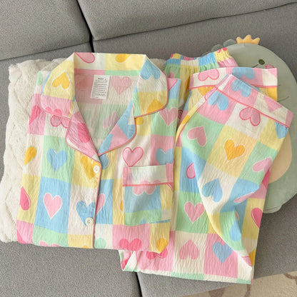 Korean Style Vintage Casual Soft Pajamas Sleepwear Set
