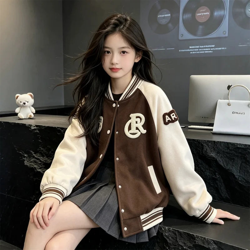 College Style Cardigan Color-Block Spring Autumn Baseball Jacket
