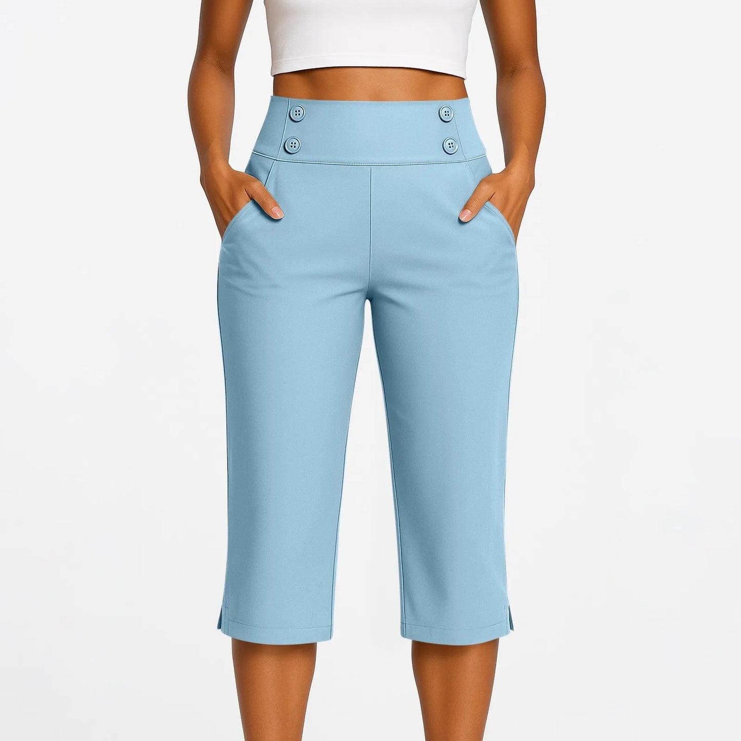 Thin Yoga Button Pocket With Split Hems High Waist Sports Pants