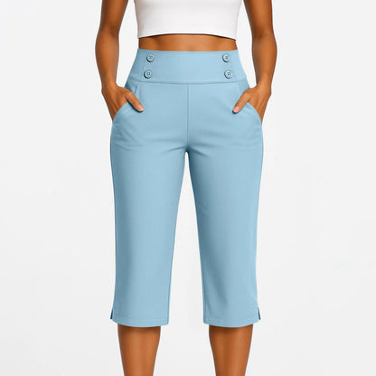Thin Yoga Button Pocket With Split Hems High Waist Sports Pants